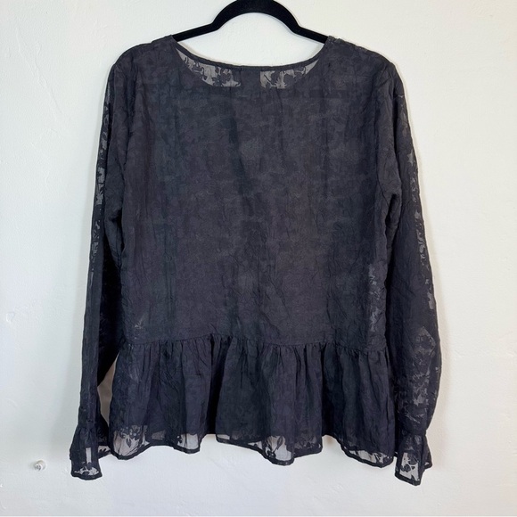 ICHI Lace Embossed Sheer Peplum Gothic Longsleeve Blouse - Picture 2 of 4